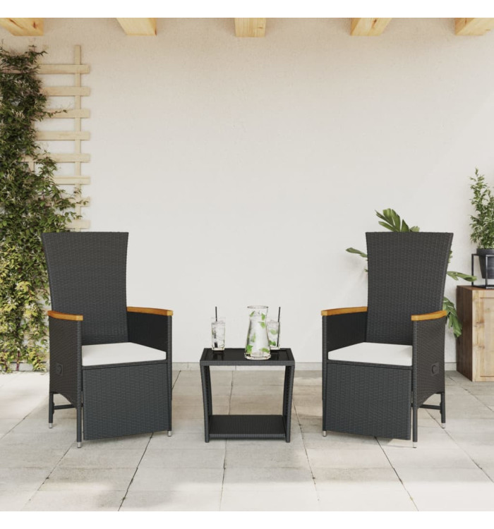Ensemble à manger de jardin avec coussins 3 pcs Noir | Mobilier & Déco