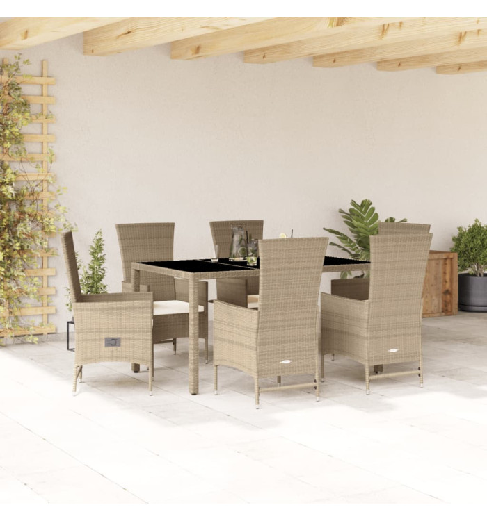 Ensemble à manger de jardin et coussins 7 pcs beige poly rotin | Mobilier & Déco