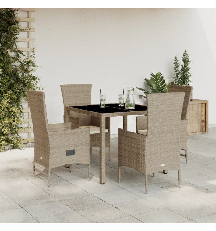 Ensemble à manger de jardin avec coussins 5pcs Beige poly rotin | Mobilier & Déco