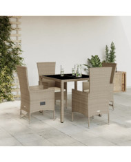 Ensemble à manger de jardin avec coussins 5pcs Beige poly rotin | Mobilier & Déco