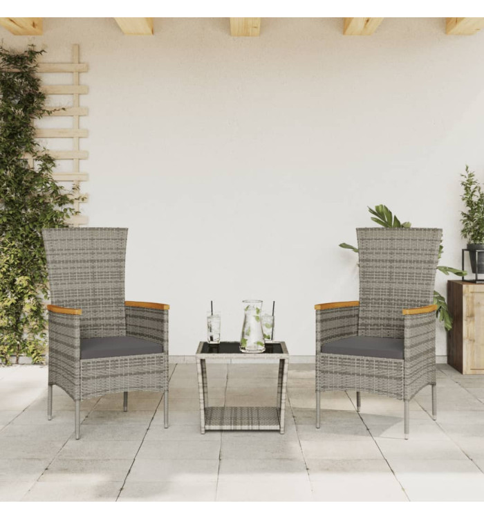 Ensemble à manger de jardin 3 pcs coussins gris résine tressée | Mobilier & Déco