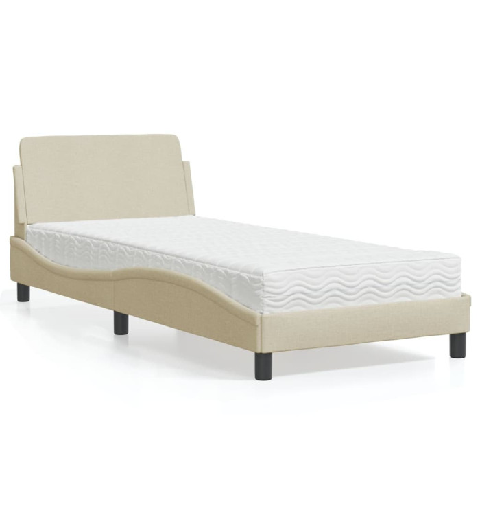 Lit avec matelas crème 90x200 cm tissu | Mobilier & Déco
