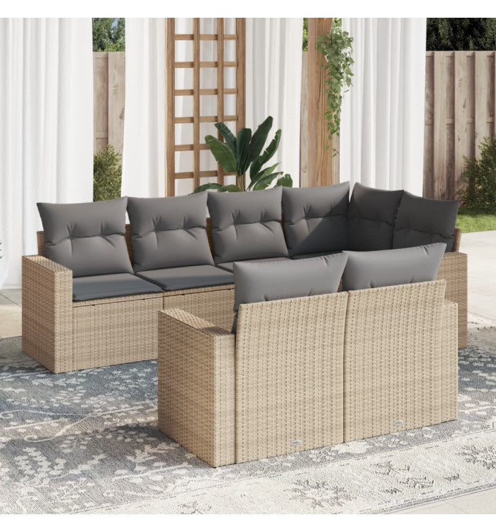 Salon de jardin avec coussins 7 pcs beige résine tressée | Mobilier & Déco