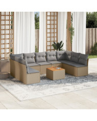 Salon de jardin avec coussins 10 pcs beige résine tressée | Mobilier & Déco