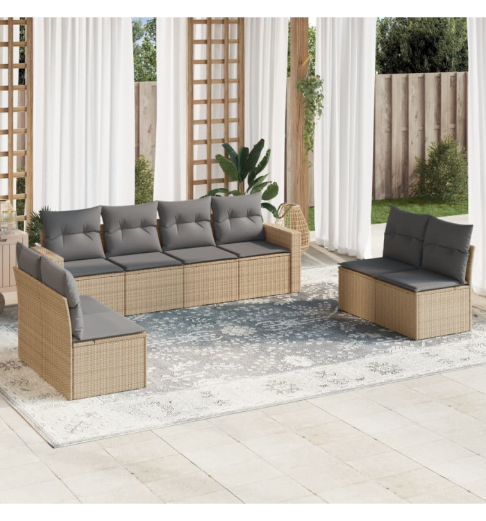 Salon de jardin avec coussins 8 pcs beige résine tressée | Mobilier & Déco
