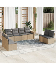 Salon de jardin avec coussins 8 pcs beige résine tressée | Mobilier & Déco