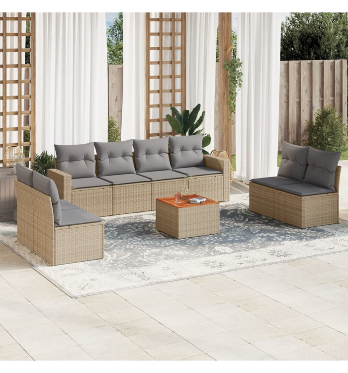 Salon de jardin avec coussins 9 pcs beige résine tressée | Mobilier & Déco