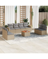 Salon de jardin avec coussins 9 pcs beige résine tressée | Mobilier & Déco