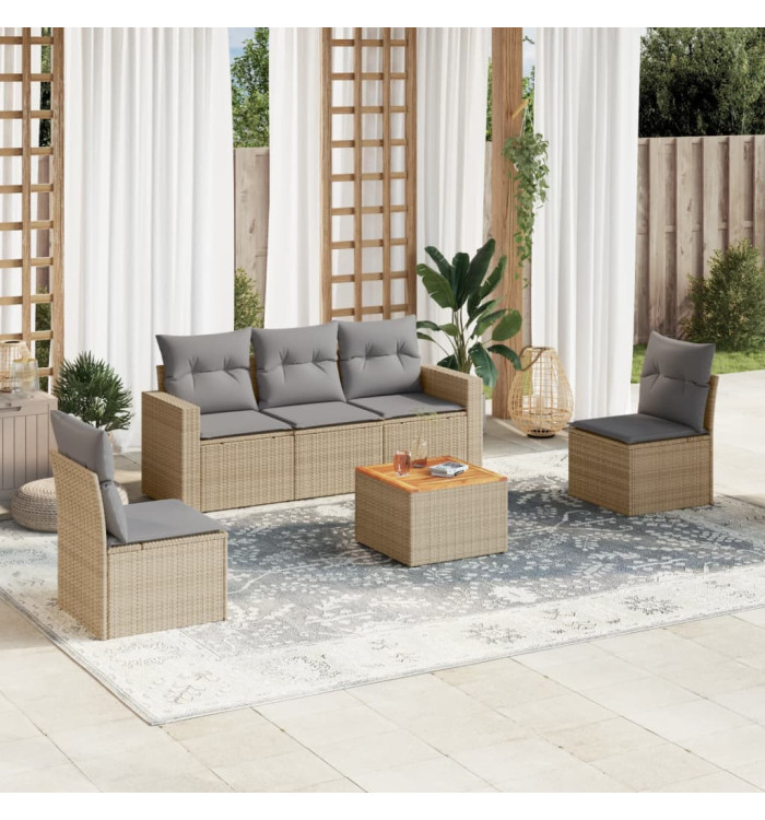 Salon de jardin avec coussins 6 pcs beige résine tressée | Mobilier & Déco