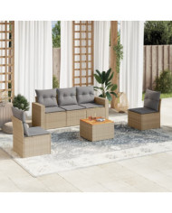 Salon de jardin avec coussins 6 pcs beige résine tressée | Mobilier & Déco