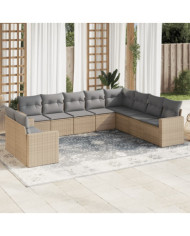 Salon de jardin avec coussins 10 pcs beige résine tressée | Mobilier & Déco