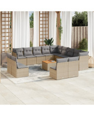Salon de jardin avec coussins 14 pcs beige résine tressée | Mobilier & Déco