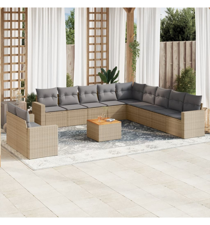 Salon de jardin avec coussins 12 pcs beige résine tressée | Mobilier & Déco