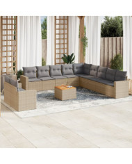 Salon de jardin avec coussins 12 pcs beige résine tressée | Mobilier & Déco