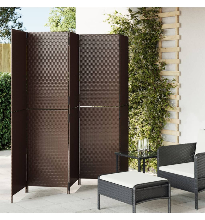 Cloison de séparation 5 panneaux marron résine tressée | Mobilier & Déco
