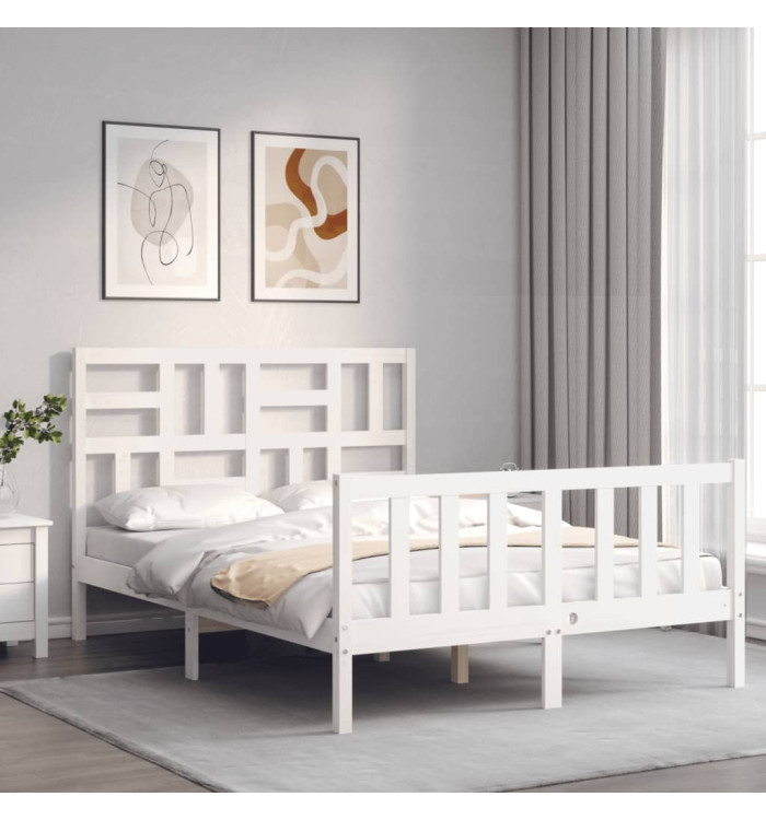 Cadre de lit sans matelas blanc bois de pin massif | Mobilier & Déco