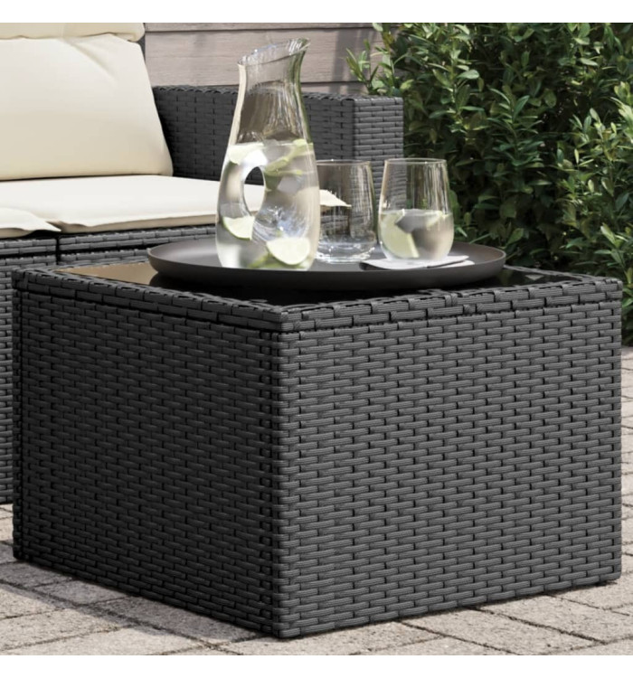 Table de jardin dessus en verre noir 55x55x37 cm résine tressée | Mobilier & Déco