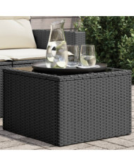 Table de jardin dessus en verre noir 55x55x37 cm résine tressée | Mobilier & Déco