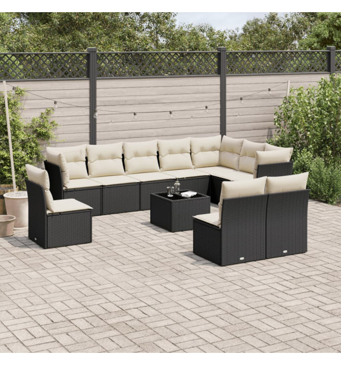 Salon de jardin 11 pcs avec coussins noir résine tressée | Mobilier & Déco