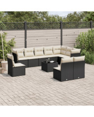 Salon de jardin 11 pcs avec coussins noir résine tressée | Mobilier & Déco