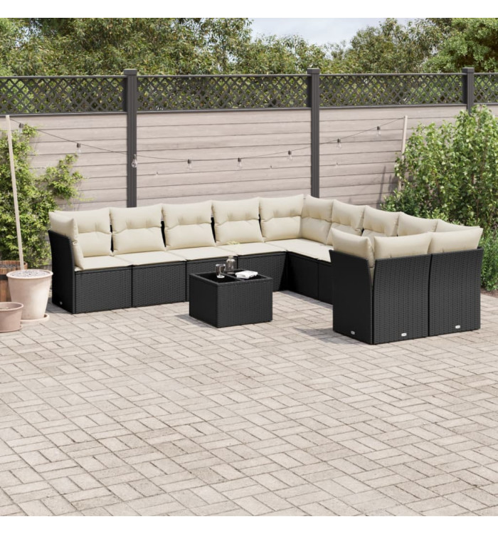 Salon de jardin 11 pcs avec coussins noir résine tressée | Mobilier & Déco