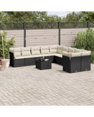 Salon de jardin 11 pcs avec coussins noir résine tressée | Mobilier & Déco