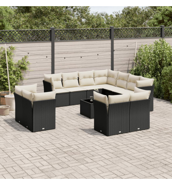 Salon de jardin 12 pcs avec coussins noir résine tressée | Mobilier & Déco