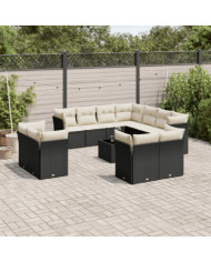 Salon de jardin 12 pcs avec coussins noir résine tressée | Mobilier & Déco