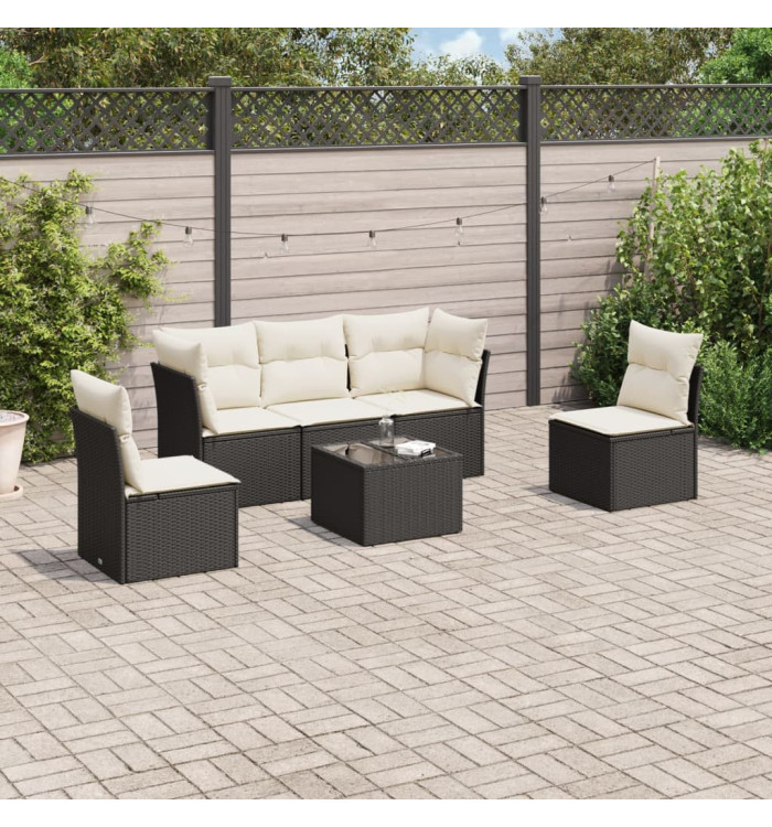 Salon de jardin 6 pcs avec coussins noir résine tressée | Mobilier & Déco