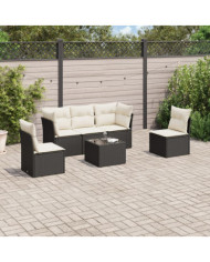 Salon de jardin 6 pcs avec coussins noir résine tressée | Mobilier & Déco