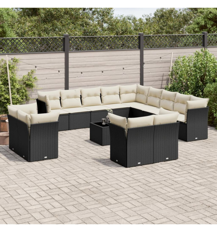 Salon de jardin avec coussins 14 pcs noir résine tressée | Mobilier & Déco