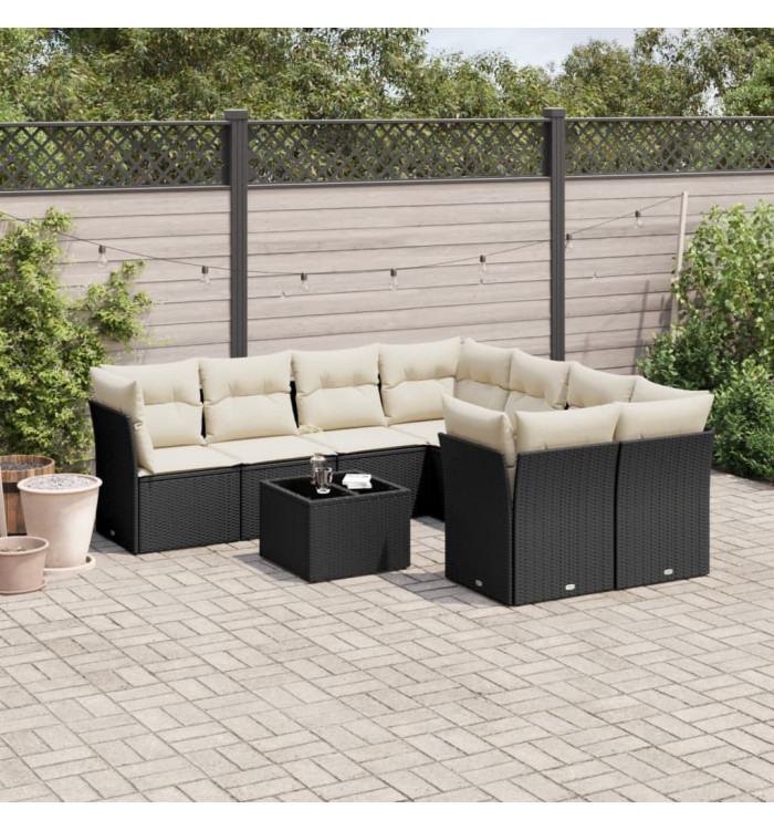 Salon de jardin 9 pcs avec coussins noir résine tressée | Mobilier & Déco