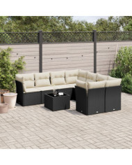 Salon de jardin 9 pcs avec coussins noir résine tressée | Mobilier & Déco