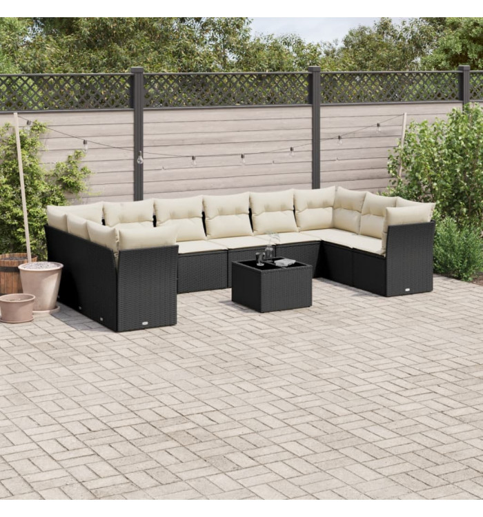 Salon de jardin 11 pcs avec coussins noir résine tressée | Mobilier & Déco