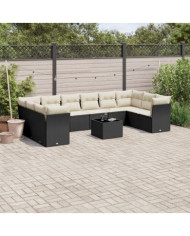 Salon de jardin 11 pcs avec coussins noir résine tressée | Mobilier & Déco