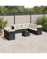Salon de jardin 10 pcs avec coussins noir résine tressée | Mobilier & Déco