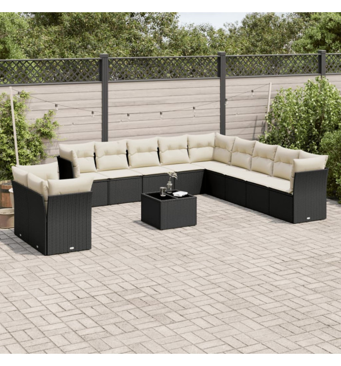 Salon de jardin 12 pcs avec coussins noir résine tressée | Mobilier & Déco