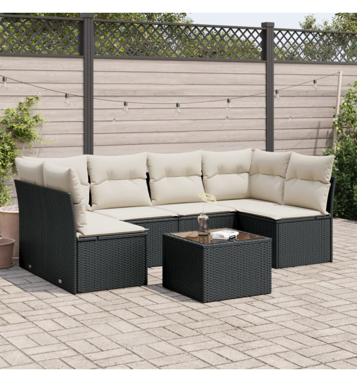 Salon de jardin 7 pcs avec coussins noir résine tressée | Mobilier & Déco