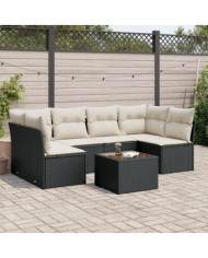 Salon de jardin 7 pcs avec coussins noir résine tressée | Mobilier & Déco