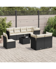 Salon de jardin 9 pcs avec coussins noir résine tressée | Mobilier & Déco