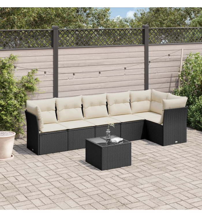 Salon de jardin 7 pcs avec coussins noir résine tressée | Mobilier & Déco