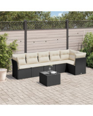 Salon de jardin 7 pcs avec coussins noir résine tressée | Mobilier & Déco