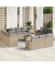 Salon de jardin avec coussins 13 pcs beige résine tressée | Mobilier & Déco