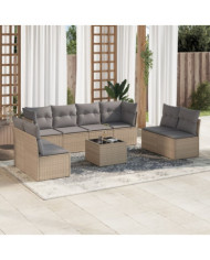 Salon de jardin avec coussins 9 pcs beige résine tressée | Mobilier & Déco