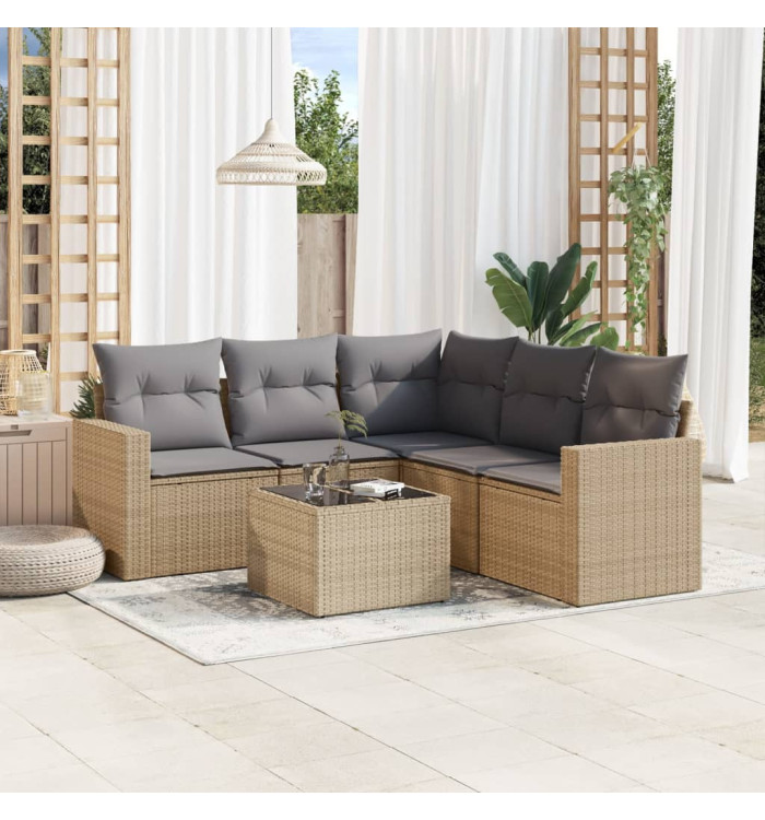 Salon de jardin avec coussins 6 pcs beige résine tressée | Mobilier & Déco