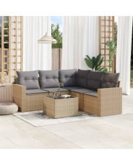 Salon de jardin avec coussins 6 pcs beige résine tressée | Mobilier & Déco