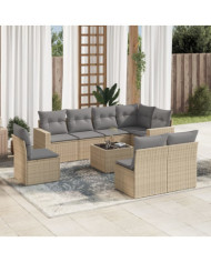 Salon de jardin avec coussins 9 pcs beige résine tressée | Mobilier & Déco