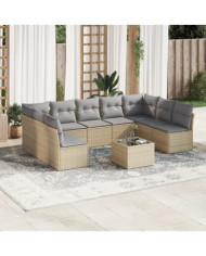 Salon de jardin avec coussins 10 pcs beige résine tressée | Mobilier & Déco