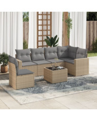 Salon de jardin avec coussins 7 pcs beige résine tressée | Mobilier & Déco