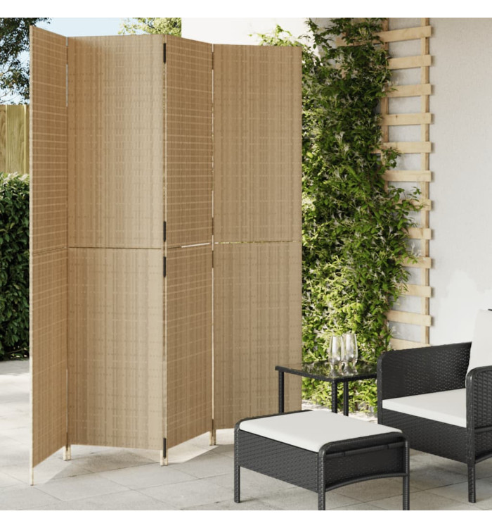 Cloison de séparation 4 panneaux beige résine tressée | Mobilier & Déco
